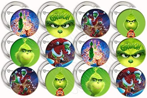 The Grinch Buttons Party Favors Supplies Decorations Collectible Metal Pinback Buttons Pins - Large 2.25โ -12 pcs who Stole Christmas, Whoville, Dog Max, Cindy Lou Who