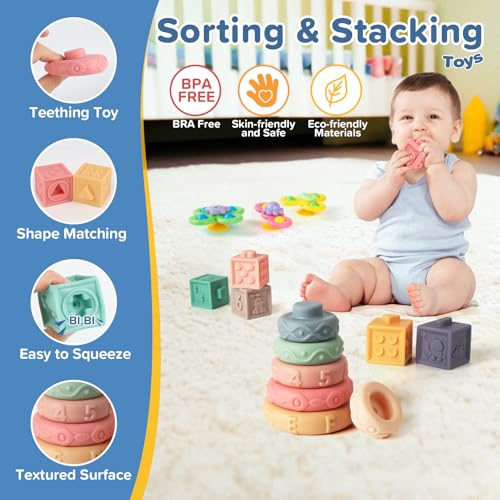 Image of Somastung 7‑in‑1 Montessori Baby Toys for 6‑12 Months & 1+ Years, Infant Sensory Teething & Stacking Blocks | Wooden Shape Sorter, Xylophone Musical Toy, Birthday Gift for Toddlers 1‑3
