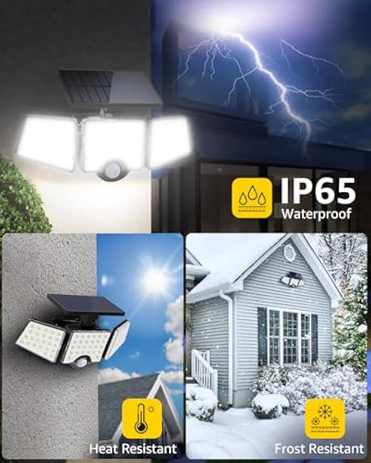 LE Solar Lights for Outside, Solar Lights Outdoor with Motion Sensor, WL4000 High Brightness, 3 Adjustable Heads 270¡ã Wide Lighting Angle, IP65 Waterproof, Wireless Wall Lamp for Yard Garage, 2 Packs