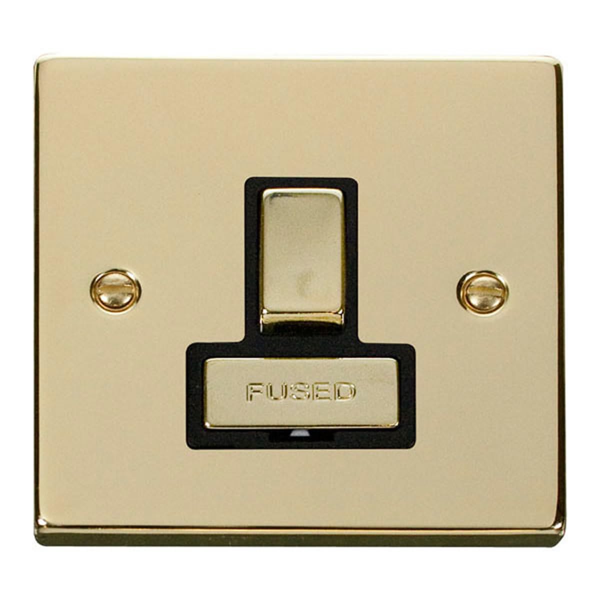 Click Polished Brass 13A Fused Ingot Connection Unit Switched - Black Insert