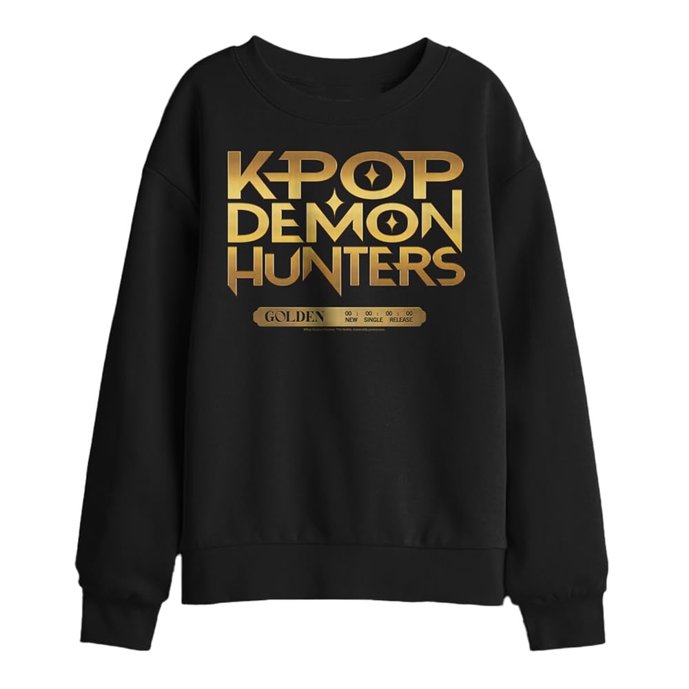 Kpop Demon Hunters Golden Tour Countdown Kids Sweatshirt, Black, 9-11Y