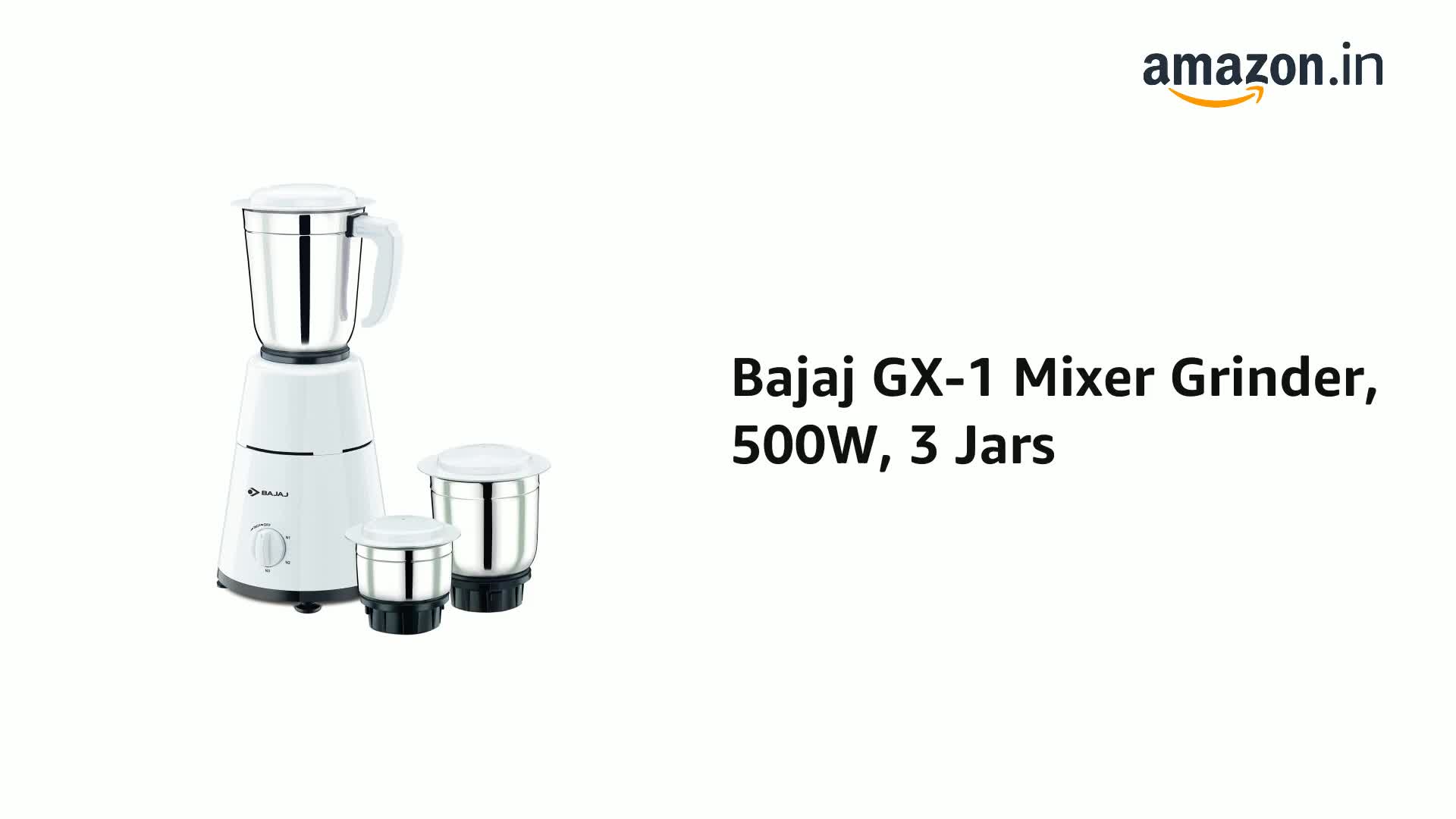 Bajaj 500 Watt GX1 Mixer Grinder with 3 Jars white