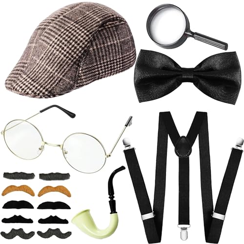 Carnavalife Disfraz Detective Sherlock Holmes, Disfraz Abuelo Años 20, Disfraz Ganster Hombre, Accesorio para Disfrazar Detective Gangster Abuelo (DISFRAZ DETECTIVE MARRON)