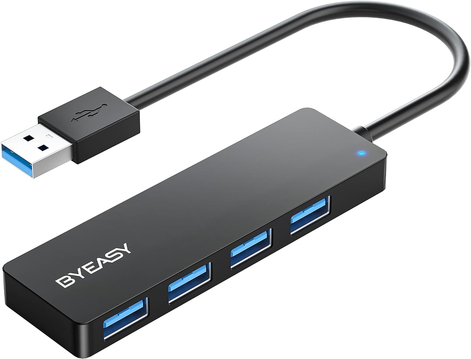 BYEASY USB Hub, 3.0 Expansion, 4 Ports, USB A Hub, High Speed Transfer, Slim, Lightweight Hub, 4-in-1 USB Hub, Compatible with MacBook/iMac/Surface Pro, Compatible with Laptops, Mac OS/Windows/Chromebook/Linux/PS4/PS5 (Black)