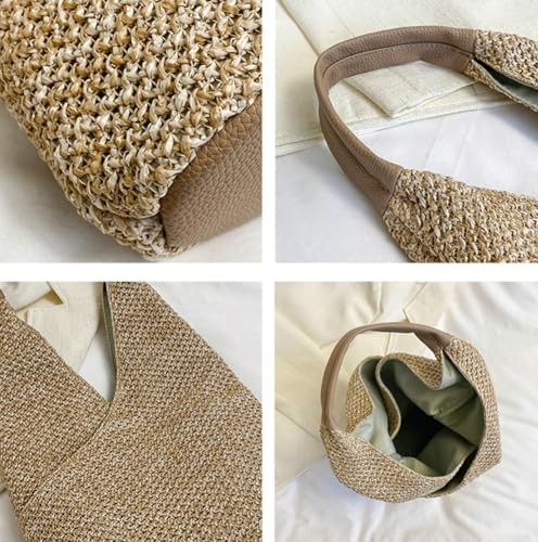 Bolso de hombro tejido grande de playa de paja miniatura 5