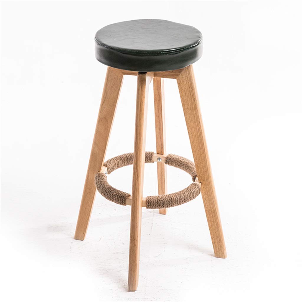 Chaise de bar moderne pivotante 360° en bois massif vert foncé pour repas en famille