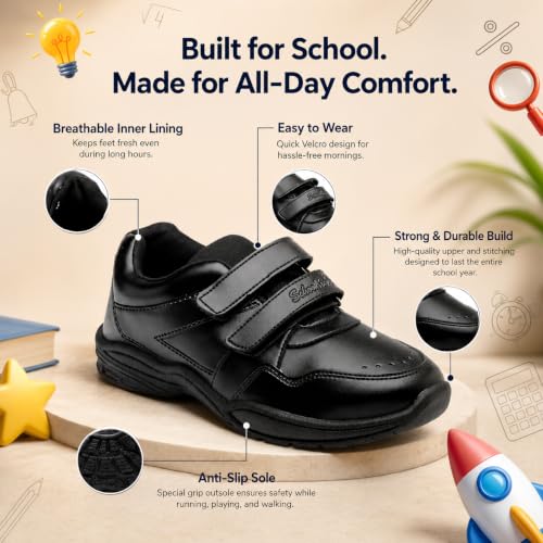 Image of SCHOOL BIRDS Kids Unisex School Uniform Black Shoes Oxford Shoe for Boys and Girls