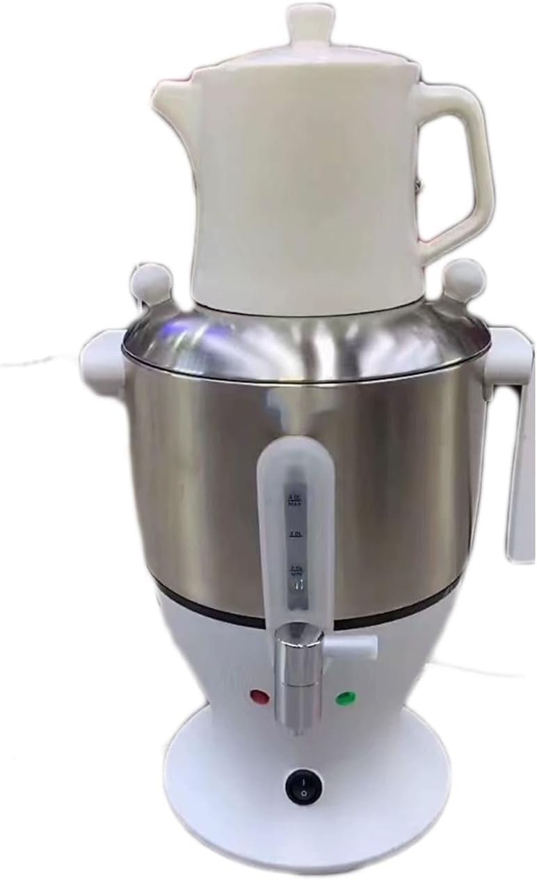 Samovar Turco Elettrico da 6 Litri - Bollitore A Doppia Pentola in Acciaio Inox con Infusore da 1500 W E Funzione di Mantenimento in Caldo per Una Preparazione del tè Perfetta. White