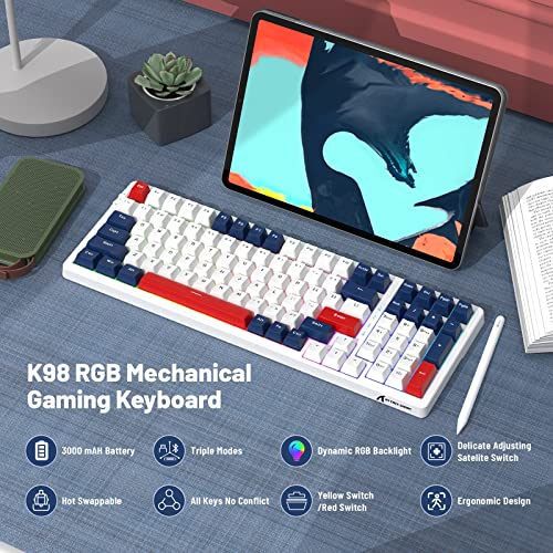 Image of ATTACK SHARK K98 Wireless Mechanical Keyboard with 100 Keys, Tri-Mode BT5.0 /2.4G /USB-C with Coiled Cable, Hot Swappable RGB, Rechargeable, Ergonomic, with Cloud Wrist Rest for MAC /Win-Red Switch