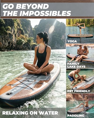 Image of BM Paddle Board Inflatable Stand Up Paddle Board, SUP Paddleboard for Adult, Premium Accessories | Non-Slip EVA Deck & Foam Handles, Camera Mount, Double Action Pump, 85L Travel Backpack