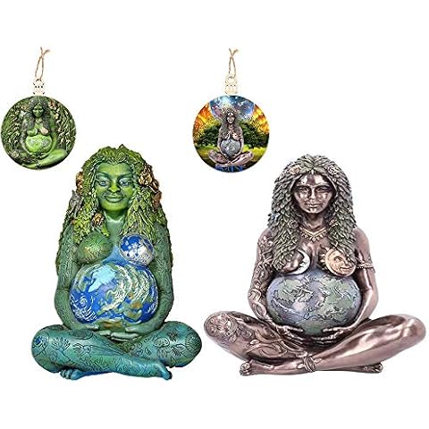 2Pcs Mother Earth Statue(with 2 Pcs Hanging Tag Gifts), Gaia Statue Mother Earth Nature Resin Figurine for Home Garden Art Decor (2Pcs) Cover