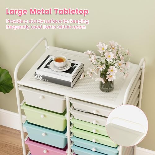 Image of LDAILY 15 Drawer Rolling Storage Cart, Rolling Cart with Drawers for Classroom, Art Supply Craft Organizer on Wheel with Metal Frame & Handles for Home Office School (Ice cream color, 15 Drawer)