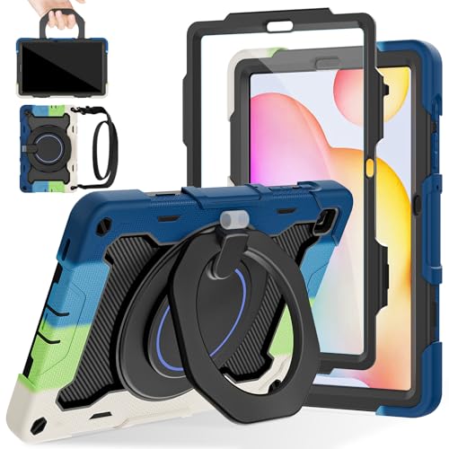 ROISKIN Case for Samsung Galaxy Tab S6 Lite 10.4 (2024-2020) Drop-Proof Protection Cover with 360 Rotate Stand & Handle & Screen Protector & Shoulder Strap & Kids Friendly