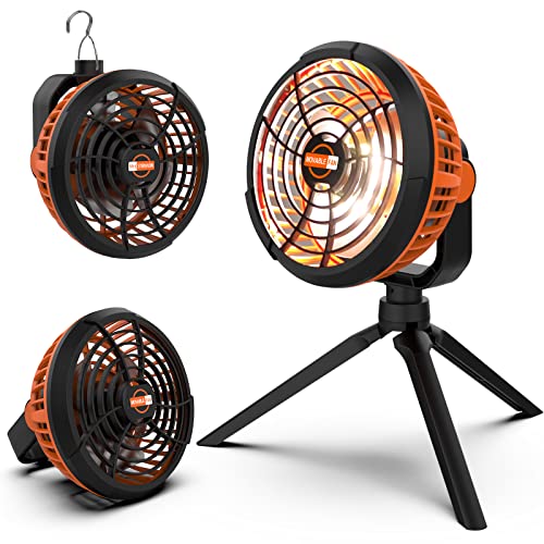 ErayLife Ventilatore da Campeggio Ricaricabile Con Batteria da 8400 mAh, Luce LED Portatile, Ventilatore USB, Rotazione di 270°, Veloce, Adatto per Tenda, Viaggi, Lavoro, Pesca, Uragano, Outdoor