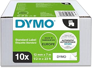 DYMO Authentic D1 Labels | Black Print on White | 12mm x 7m | Self-Adhesive Labels for LabelManager Label Printers | 10 Count