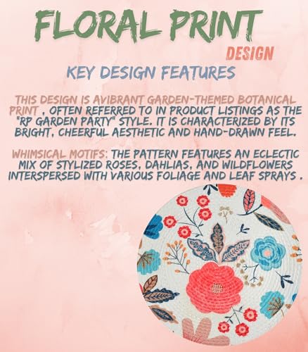 Image of LaVichitra Cotton Table Placemat | Dining Table Mat | Bed Side Table Mat | Cotton Round Shape Placemats | Washable PlaceMat for Shelves & Plant Pots - Pack of 2, Floral Print
