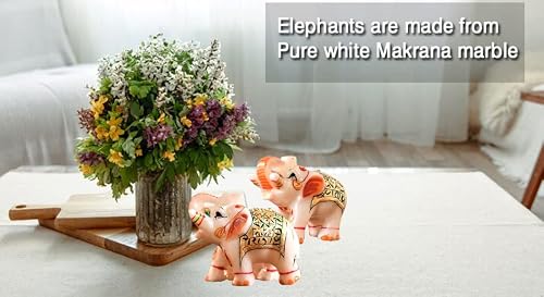 Fashion Bizz Handicraft Hand Made Marble Sculpture/Auspicious Elephant Statue/Pair Of Collectible Elephant Figuirines/Decorative Fortune Miniature Showpiece For Home, Office Table, Show Cases 2" #TOP2