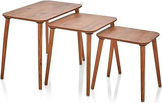 Nesting Coffee Table Set of 3 Wooden End Tables Stacking Side Tables Bedside Nightstand for Bedroom & Living Room (Brown, Style - 1M-855-09)