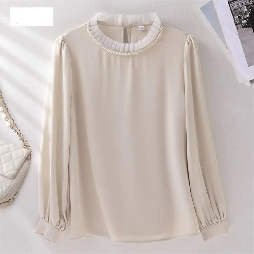 Blusa de gasa para mujer, elegante, de manga larga, para oficina, color liso, holgada