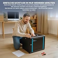 Extralink Serverschrank 19 Zoll 6HE – Netzwerkschrank 450mm Tiefe zur Wand- oder Standmontage, Traglast 60 kg, gehärtete Glastür, abschließbar 180° Öffnung, schwarz – für Heimnetzwerk & IT-Geräte – Ansicht 4