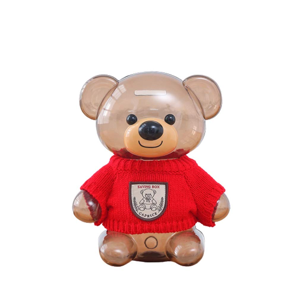 Plastic Coin Jar Piggy Bank Children's Transparent Creative Currency, As A Unique(Red)