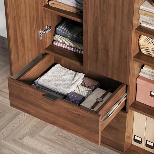Image of Wakefit Engineered Wood Cabinet | 1 Year Warranty | Storage Cabinet for Home Kitchen Living Room | 1 Closed Compartment, 2 Drawers & 4 Open Shelves | Pattens - Columbian Walnut