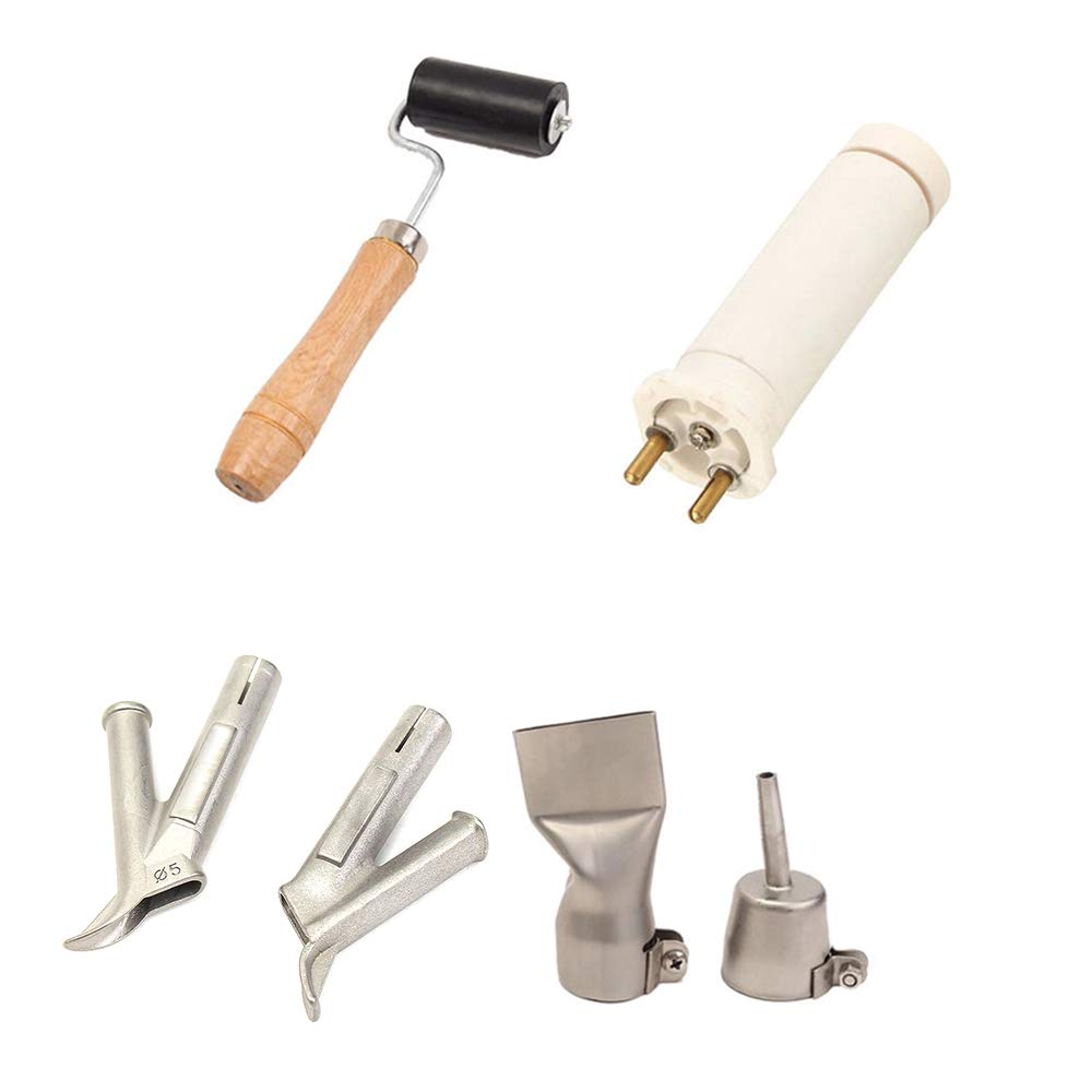 Kit torcia per saldatore in plastica ad aria calda da 1500 W con elemento riscaldante di ricambio - Include triangolo con punta piatta da 6 mm e ugelli veloci rotondi e rullo in