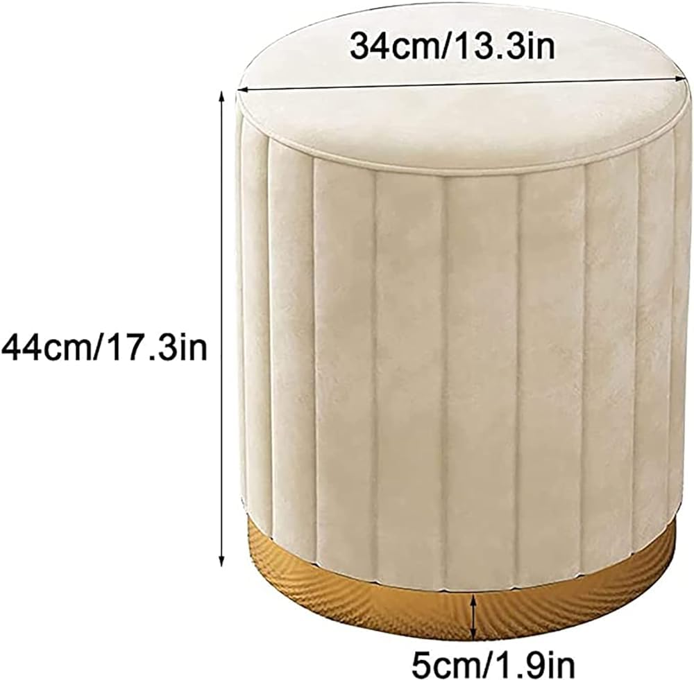 Pouf rotondo in velluto con poggiapiedi, imbottito, piccolo, per soggiorno, camera da letto, sgabello moderno trapuntato