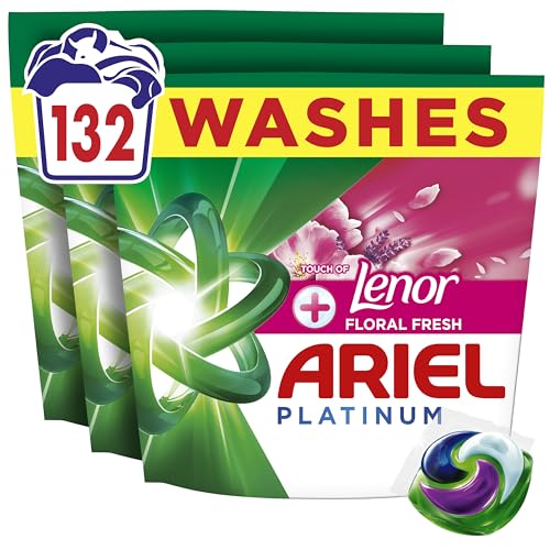 Ariel Platinum PODS®, Washing Liquid Laundry Detergent Capsules, 3 x 44 Washes, +Touch of Lenor Floral Fresh, 7-Day Long-Lasting Freshness