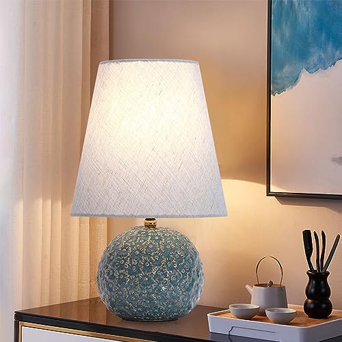 Keramik Tischlampe Tischleuchte Stoff,Lichtdekoration Nachttischlampe Schreibtischleuchten,Lampenschirm Schlafzimmer Wohnzimmer Büro Tischleuchte Mit Schalter,Leselampe Grau blau Grün Gelb (D)