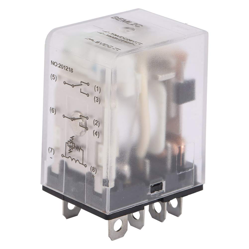 Electromagnetic Relay with Green Indicator Light 6V DC 10A 8 Pin Power Relay Two Open and Two Closed Contact Configuration for Industrial Control Systems and Electrical Equipment (6VDC)