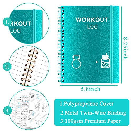 Workout Journal - A5 Fitness Journal/Workout Log Book to Track Weight Loss, GYM Journal, Bodybuilding Progress-Daily Health/Wellness Tracker, Exercise Journal for Women, Teal PU Cover Fitness Planner - Thumbnail 6