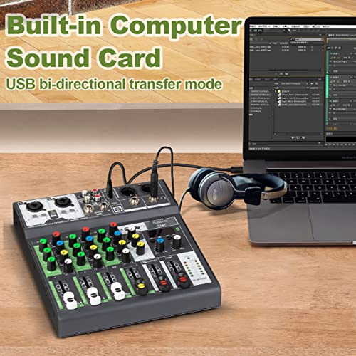 Bomaite Bf4+ Mini Audio Dj Mixer Sound Board Console System,4 Channel 48V Phantom Power With Bluetooth Usb Mp3 Stereo Live Dj Studio Streaming For Professional Computer Recording Party Ktv Stage #TOP6