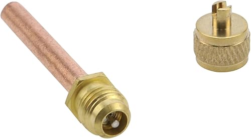 Miniatura 5 de T Tulead Válvula de acceso de latón para aire acondicionado, válvula de servicio, tubo de aguja de carga, 2.48 pulgadas de longitud, paquete de 10