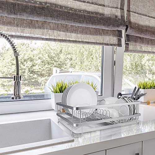 Evelyne Gmt-10408 Aluminum Dish Drying Rack With Utensil Holder - Kitchen Countertop Rust Proof Dish Rack And Drainboard Set #TOP6