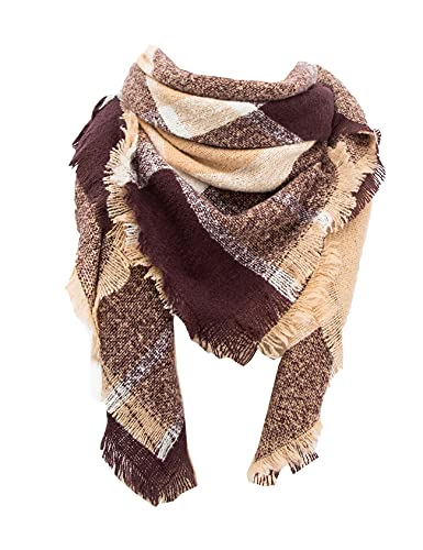 CXINS Women's Scarf Classic Tassel Plaid Scarf Fringes Warm Soft Chunky Large Blanket Wrap Cape Shawl Scarves