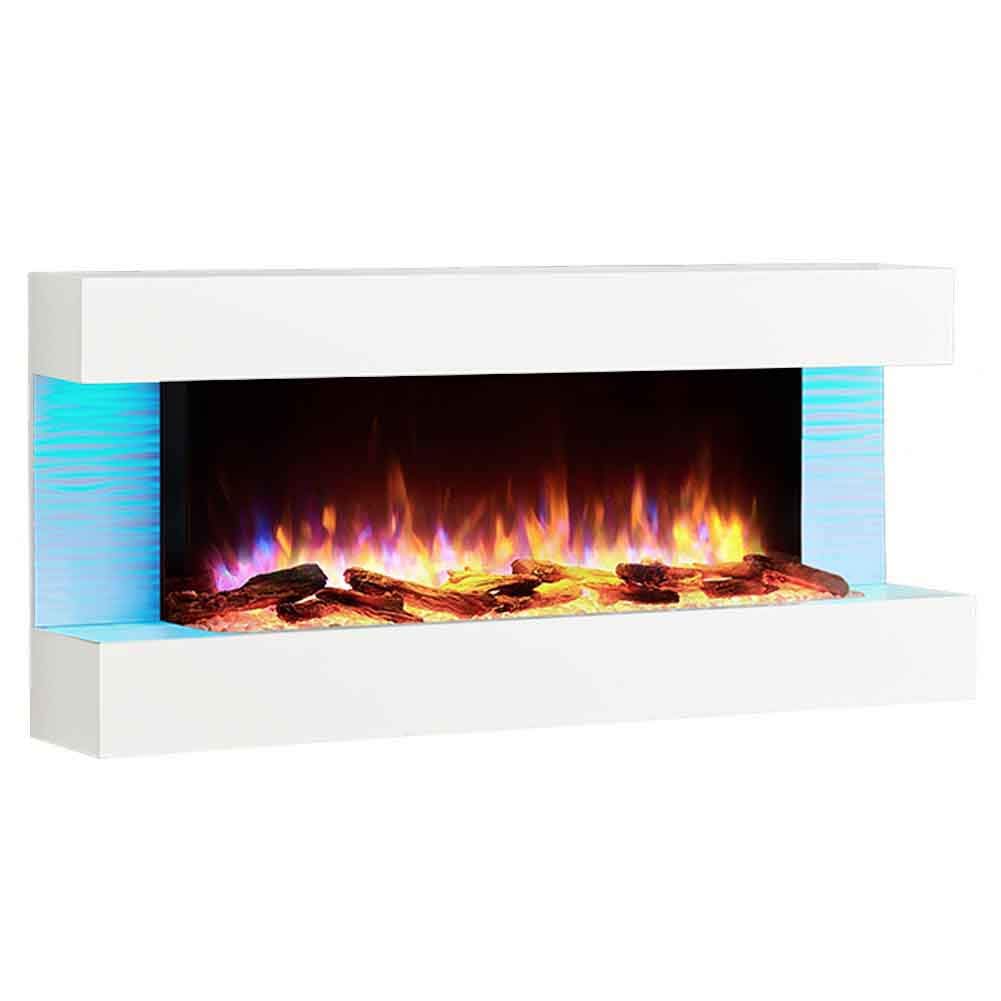 FLAMME Kingston Wall Mounted Electric Fireplace White with 3 Flame Colours and 13 Mood Lighting Options 1.8kW heater