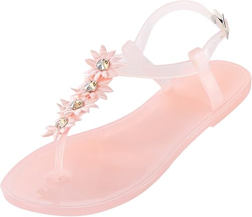 Sandalia de flores para mujer, versátil, informal, antideslizante, blanca, negro, caqui, transparente, rosa, talla 8, Rosado, 8