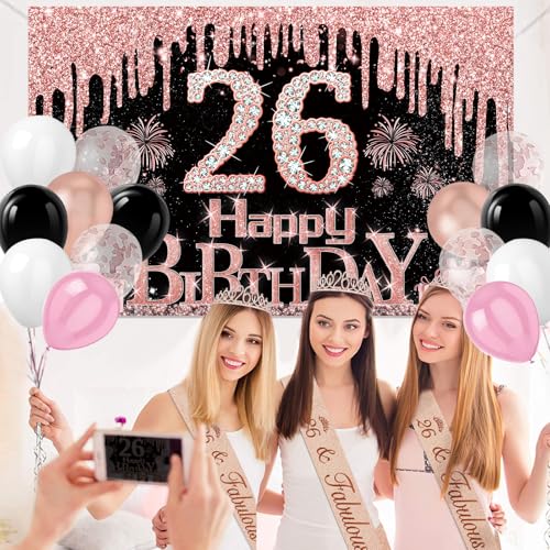 Juesly 26th Birthday Decorations for Women Rose Gold Black 49pcs by Juesly - Used condition - Image 7