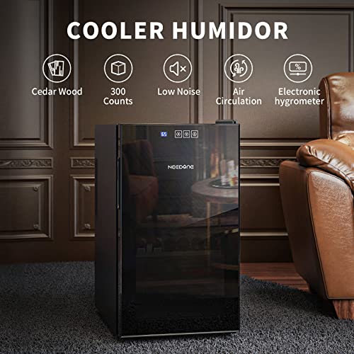 Needone 48L Cooler Humidor, Electronic Humidor Cabinet For 300 Counts Capacity With Spanish Cedar Wood Shelves & Drawer With Hygrometer, Gift For Men, 2 Year Warranty, 1.7 Cu Ft #TOP1