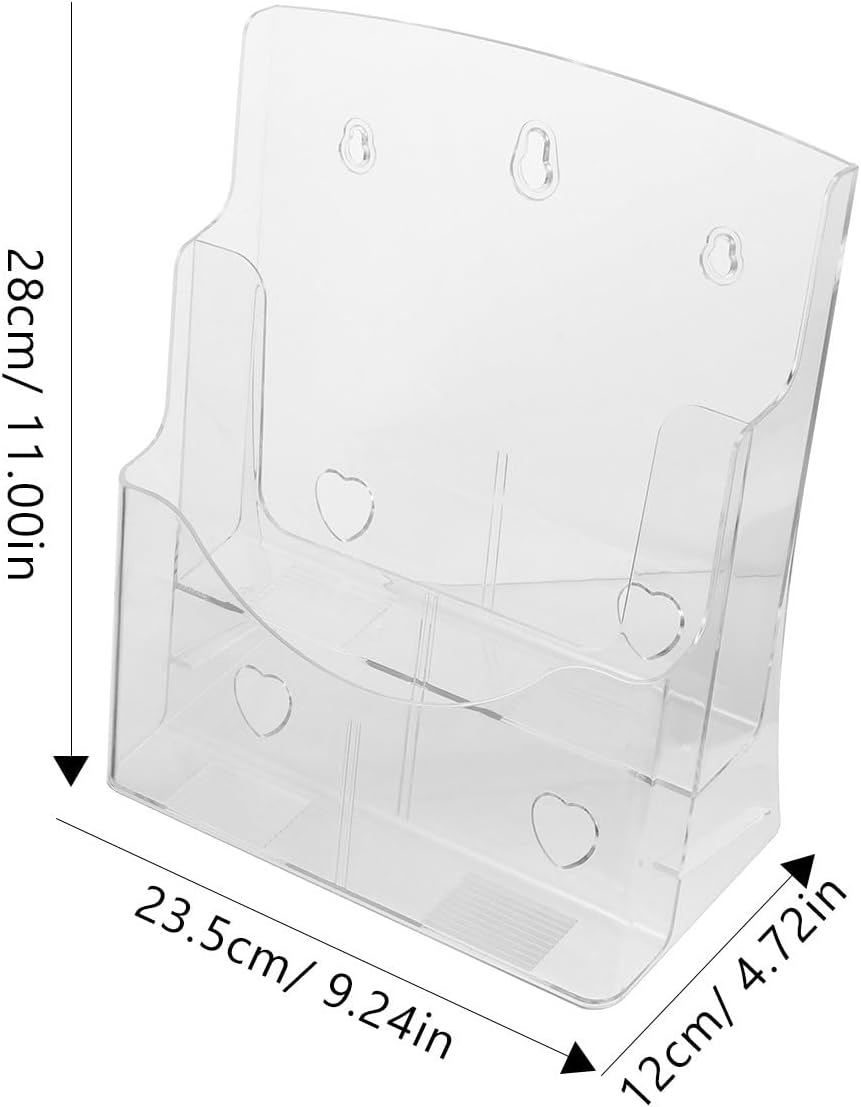 NUOBESTY Acrylic Brochure Holder, A4 Clear Literature Display Rack for Desk, Wall Mount, Transparent Pamphlet Organizer for Flyers, Documents, Magazines