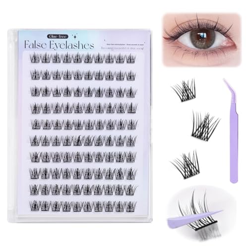 100Pcs Self Adhesive Eyelashes False Eyelash Clusters Eye Lashes for Women False Eyelashes Self Stick Cluster Lashes Eyelash Glue Eyelash Clusters with tweezers No Lash Glue Needed 11-13mm