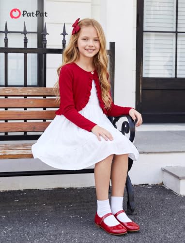 Image of PATPAT Girls Cardigan Bolero Size 4-12 Years Kids Knit Long Sleeve Ruffle Open Front Button Cover Up Cropped Tops for Girls