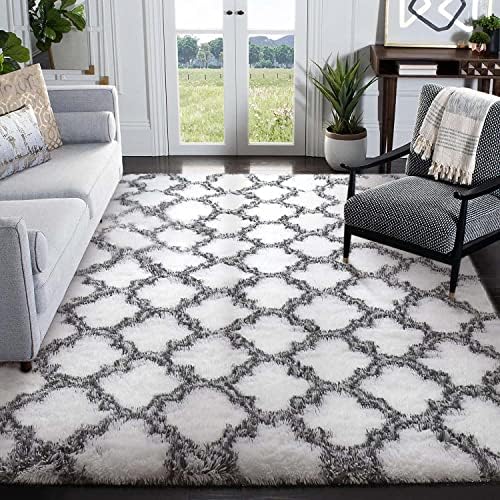 Calore Area Rugs for Living Room Fluffy Shaggy Super Soft Carpet Bedroom Rug Anti Slip Rug White Rug (white, 185 x 185 cm)