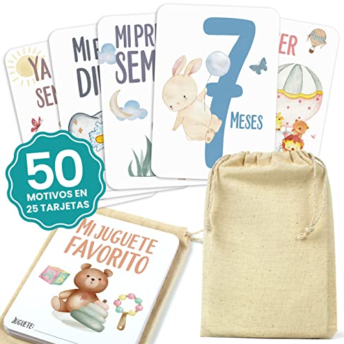 CONTRAXT Tarjetas cumple meses bebe español. Bonitas cumple mes bebe meses Regalos originales cumplemes bebes español cosas bebes recien nacidos futura mamá Milestone baby cards (Español)