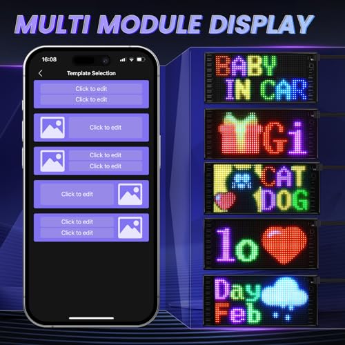 RAYHOME Full Color Double Row LED Light Sign for Car, 10.6''x4.7'' Scrolling LED Signs Flexible 5V/2A Bluetooth APP Control LED Car Sign Custom Text Message Pattern Programmable LED Display