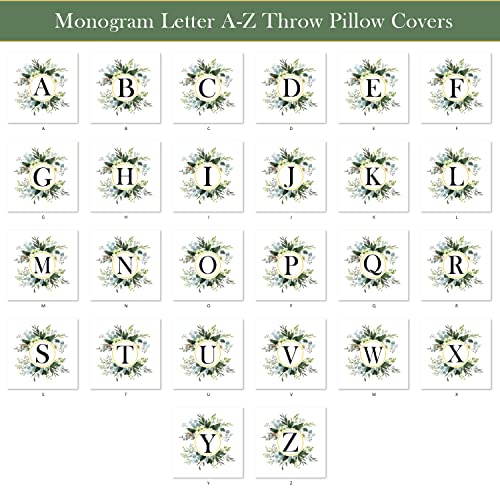 Snycler Monogram Letter G Throw Pillow Covers Floral 18X18 Inch, Greenery Spring Pillows Decorative Throw Pillows Pillowcase Summer Farmhouse Decor For Couch Sofa, Family Last Name Initial Pillow Case #TOP3