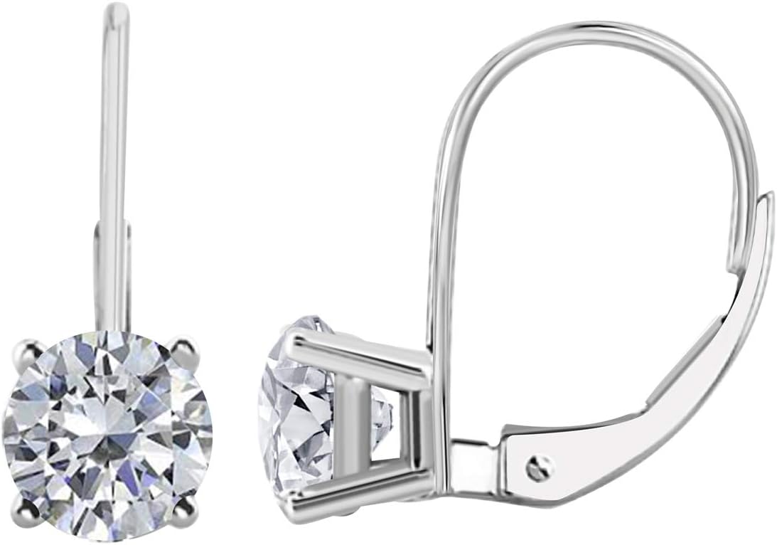 MauliJewels 0.20 Carat Round Lab Grown Diamond Leverback Earrings for Women in 14K Rose, White & Yellow Gold, 4-Prong Design, H-I Color SI1 Clarity