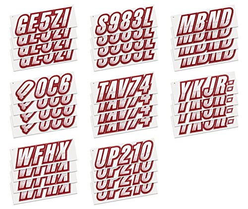Image of STIFFIE Techtron White /Burgundy 3 inch Boat & PWC Registration Decals • Numbers Letters Stickers