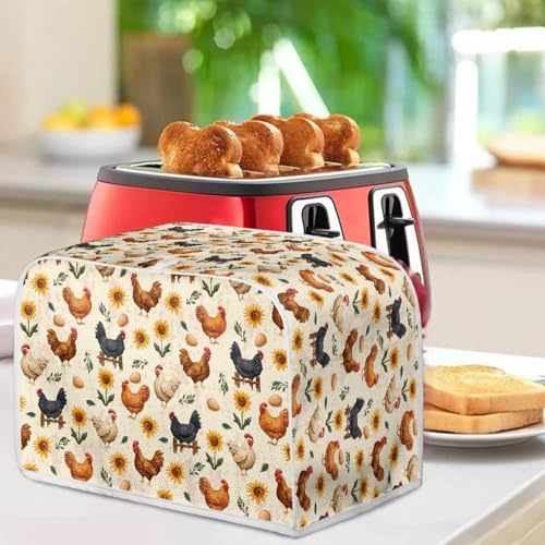 Image of Talayituse Rooster Chicken Egg Sunflower Print 4 Slice Toaster Covers Dust Protection Bread Maker Covers Toaster Oven Cloth Cover Kitchen Accessories Washable Appliance Cover, M
